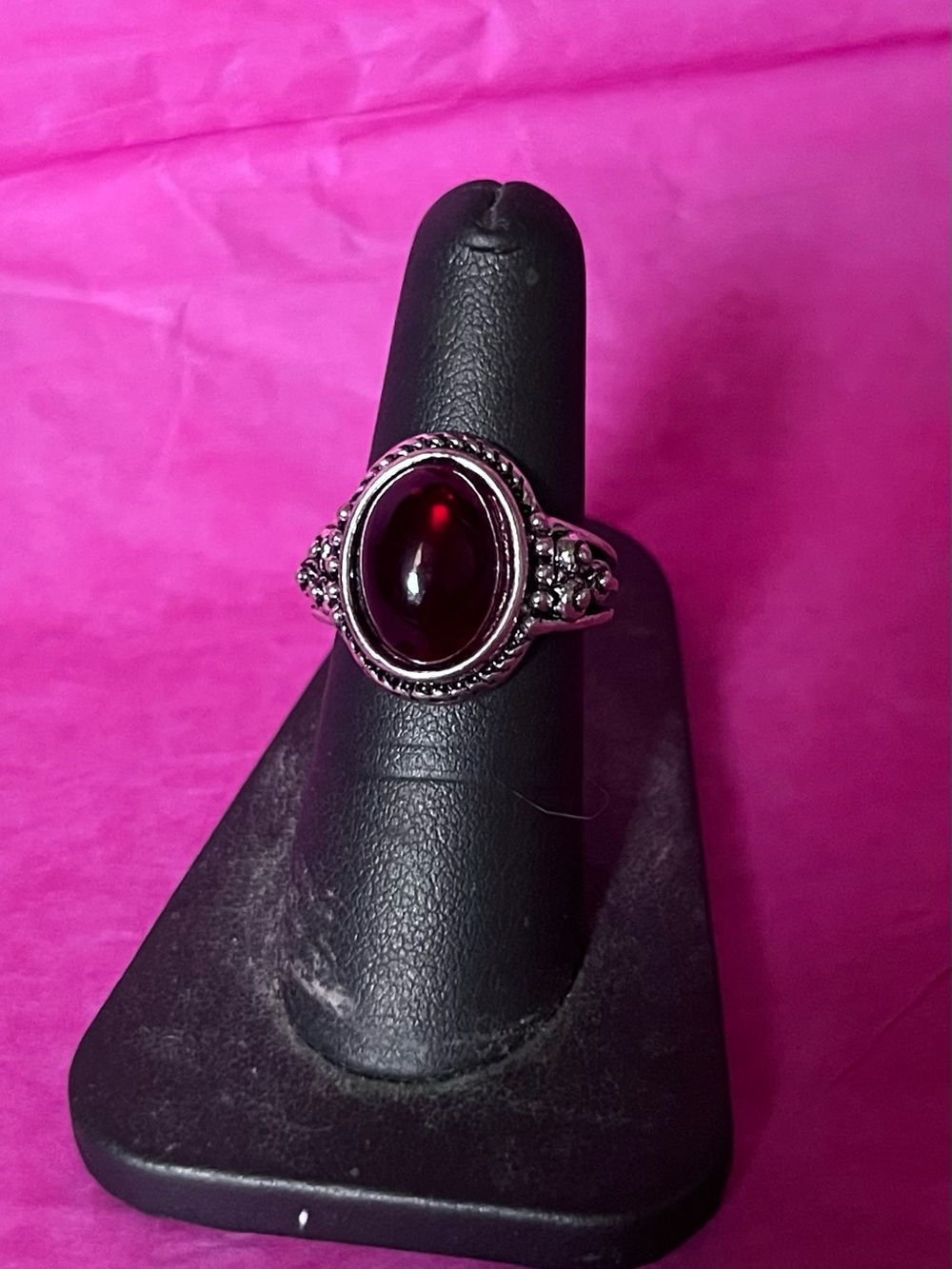 Silver plated not Red Garnet Oval Cocktail Ring